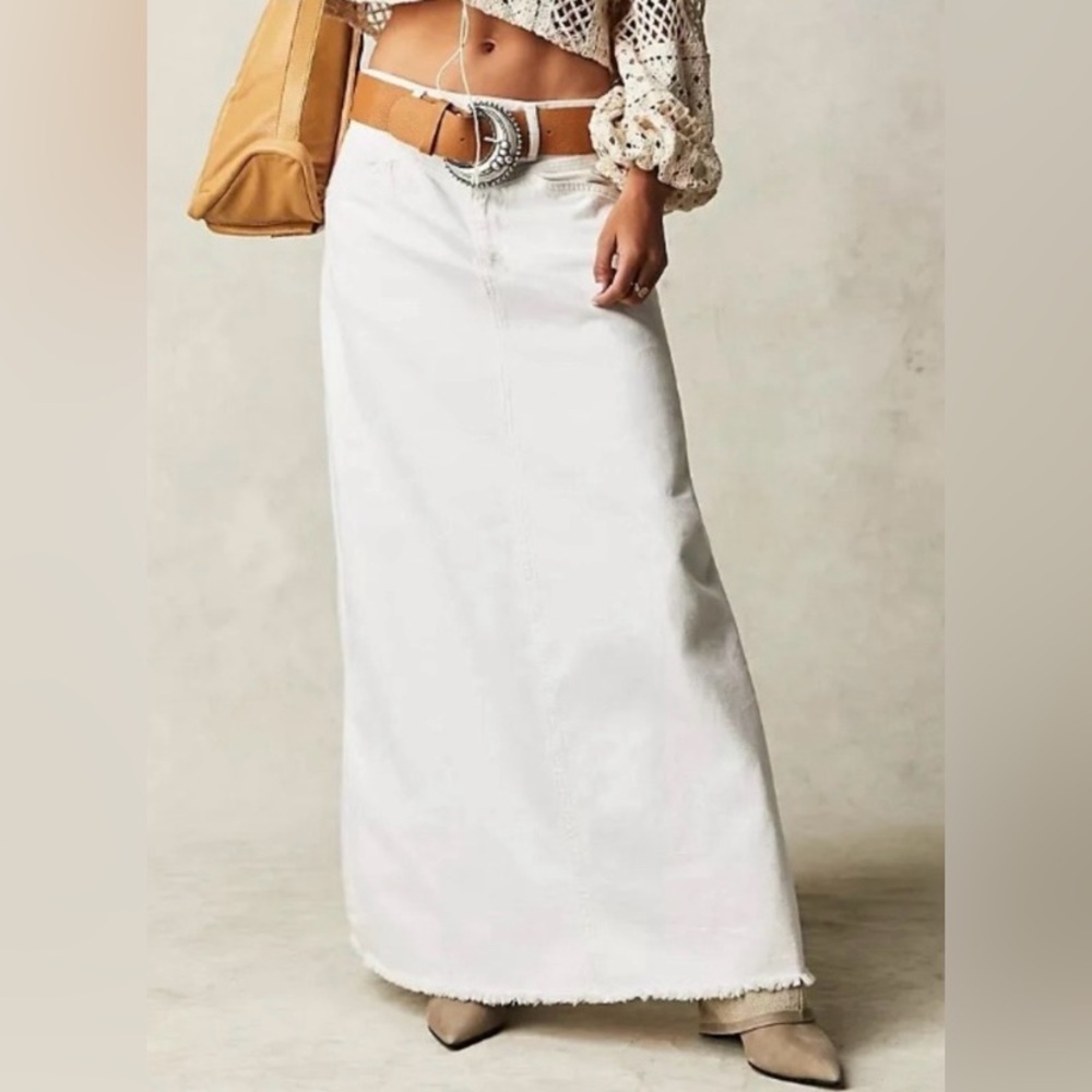 New Free People Come As You Are Skirt Denim White Sz 2